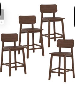 Set of 4 Wood Counter Height Bar Stools