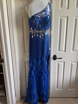 Portia & Scarlett PS23273 Cobalt Blue Feather Gown — Size 10