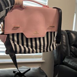 Cute Pink And Black Striped Bag With Bow – Adjustable Strap – $30 Firm