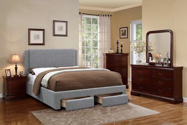 Light Grey Fabric Platform Full Bed Frame With Storage