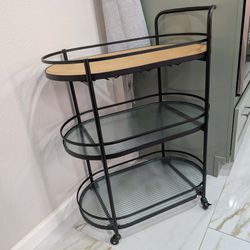 Black 3 Tier Rolling Bar Cart