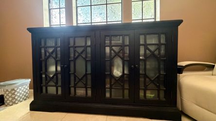 Black Wood Cabinet with Glass Panel Doors