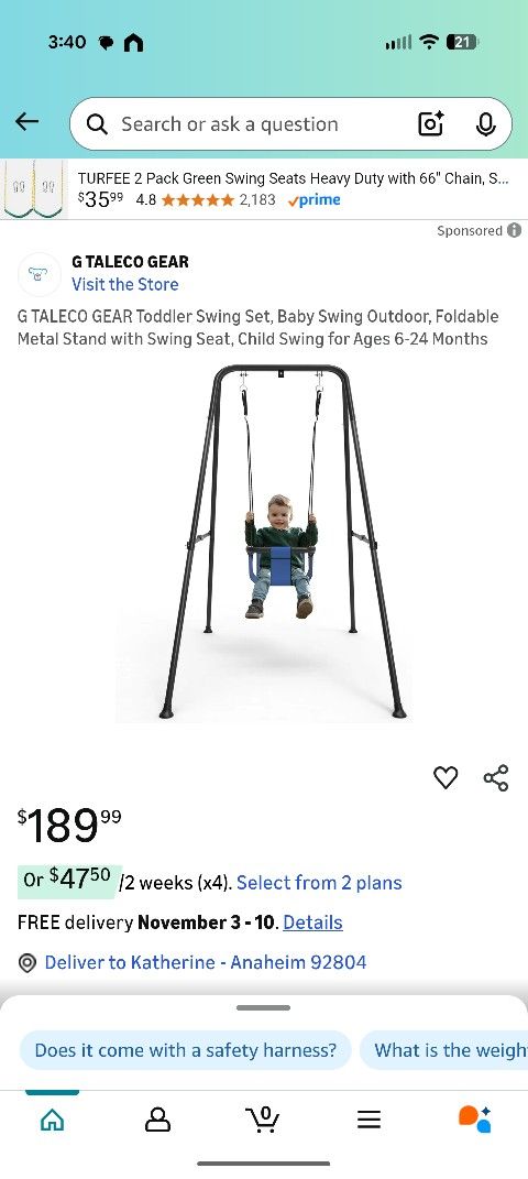 Toddler Swing Frame