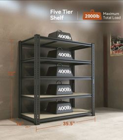 Garage Shelves 72×35.5×16" 5-Tier Metal Storage Shelving Unit, Height Adjustable. New in a box
