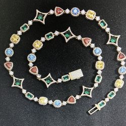 Colourful gemstone tennis chain necklace
