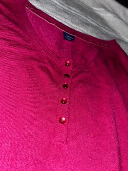 Pink Knit Henley Sweater with Snap Buttons