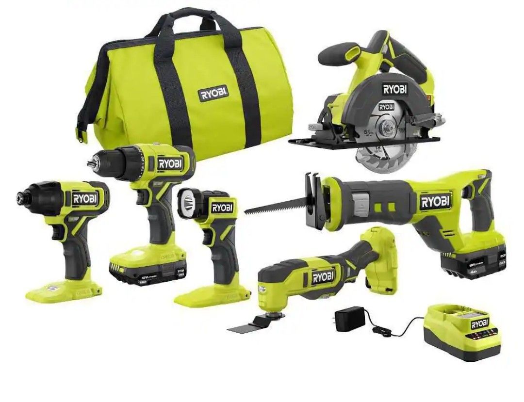 Ryobi ONE+ 18V Cordless 6-Tool Combo Set (PCL1600K2)