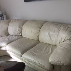 Vintage Cream Leather Natuzzi Sectional and Ottoman
