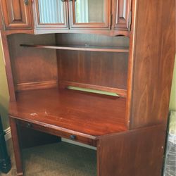 Solid Cherry Wood Table And Hutch