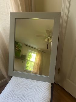 18” x 24” Gray Framed Wall Mirror with Matching Floating Shelf