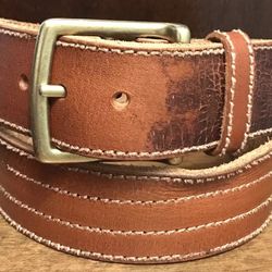 Lucky Brand Size Men's 42 Brown Leather Belt Brass Factory Stress Pattern