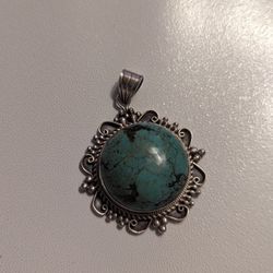Sterling Silver And Turquoise Pendant 925