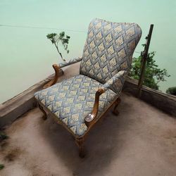 Vintage Louis XV French Provincial Teal Baroque Silk Ornate Armchair Chair