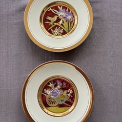 Fine Vintage Chokin Metal Engraved Oriental Decorative Plates, lot of 2, like new, 24K gold edged, 8” diameter.