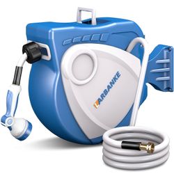 Retractable Garden Hose Reel 1/2 in x 100 ft,Wall Mounted Heavy Duty Hose Reel,Any Length Lock/180°Swivel Bracket/Return System, with 10-Pattern Nozzl