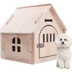 Solid Wood Dog House Indoor with Door for Small Medium Dogs