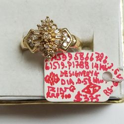 14k Yellow Gold Diamond Designer Ring Size 6.5