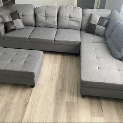 Free Delivery! Grey Sectional Couch with Storage Ottoman