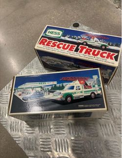 Complete 1997 HESS collections  all 3 , rescue truck , toy truck 18 wheeler, and miniature tanker truck ..all new never been used $100