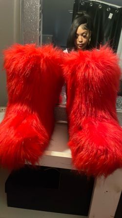Red fur boots