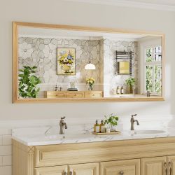 (READ DESCRIPTION) Oak Wood Grain Metal Framed Bathroom Mirror (72"x32")