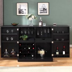 California Fold-A-Way Bar Wood Veneer in Black with Bar Top Extendable and Cabinet Movable