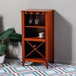 Walnut finish MDF wood wine storage cabinet