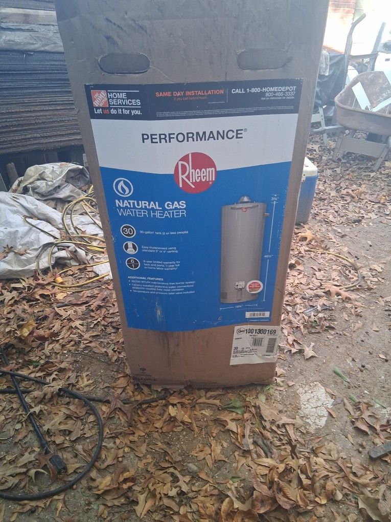 Hot water heater gas , new thirty gallons two hundred and fifty can also install in deliver for an extra fee