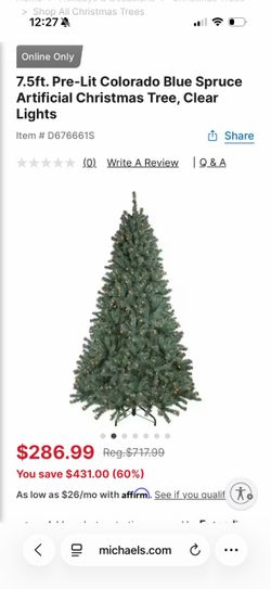 7.5ft Pre-Lit Christmas Tree, 400 Clear Lights + Ornaments