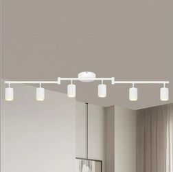 0538: 6 Light Track Lighting Fixtures Ceiling, Matte White Kichen Track Lighting Fixtures with Rotatable Light Heads, Foldable Lamp Arms, Modern LED T