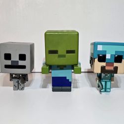 Minecraft Funko Pop! & Mattel Set of 3 Video Game Collectible Figures LOOSE
