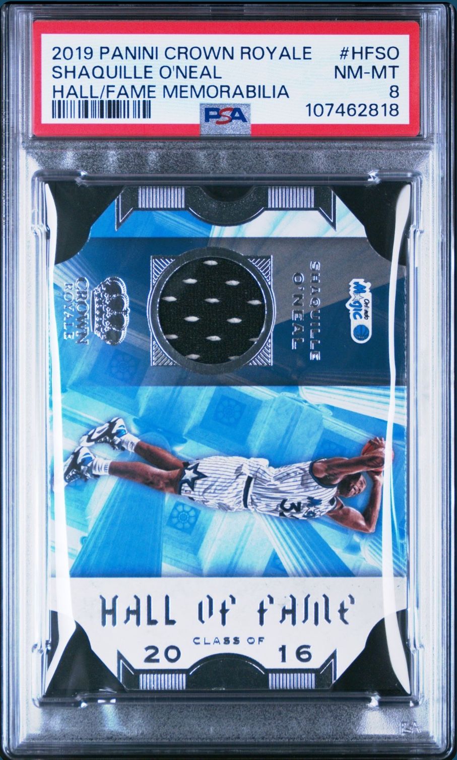 2019 Panini Crown Royale #HFSO SHAQUILLE O’NEAL Memorabilia Hall Of Fame Game-Worn Jersey Patch - GRADED PSA 8 NM-MINT 🔥