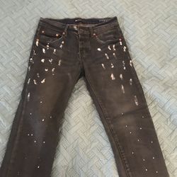 Men Black Purple Painted Jeans 28/32