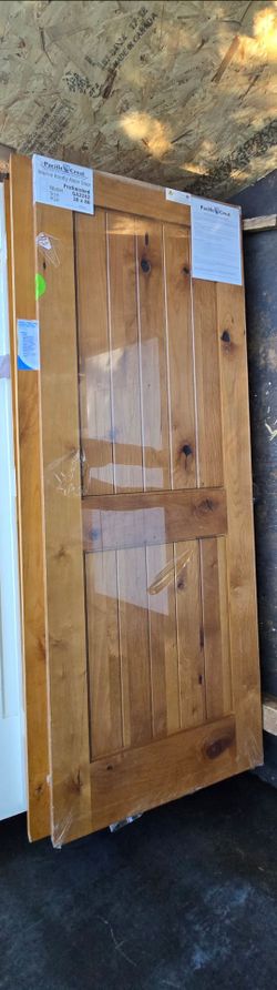 30" x 80" prefinished interior door made of knotty https://offerup.com/redirect/?o=YWxkZXIuSXQ= is a 2-panel V-groove rustic style door slab. Model GA