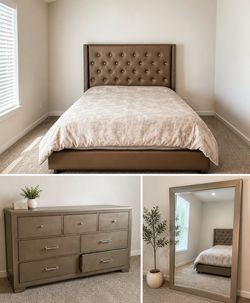 ✨ Queen Bedroom Set – Bed, Mattress, Box Spring, Dresser & Mirror – $600 OBO
