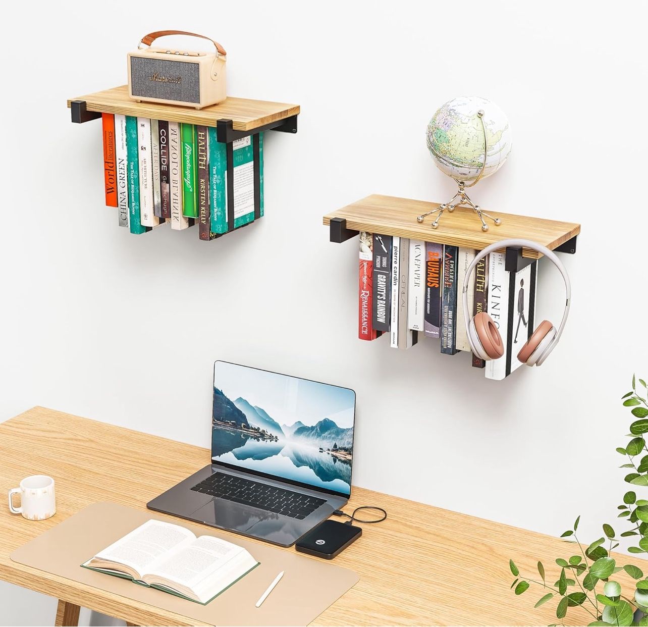 Set of Floating Bookshelf, Pine Wood R((7)