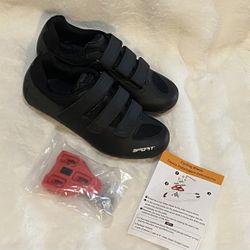 Women’s Cycling Shoes, Size 37, Black, Peleton Compatible/Indoor outdoor Road Cycling. 