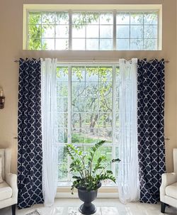 4 Navy & White Curtain Panels – 108” Long