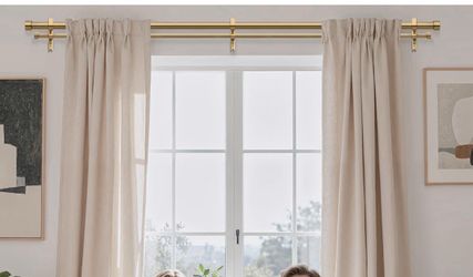 Gold Double Curtain Rod, Brass Dual Curtain Rods For Windows 36 To 76 Inch