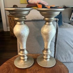 Gold & antiqued pearl candle holders