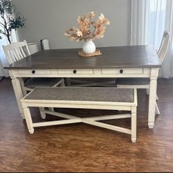 Ashley Bolanburg Dining Set- Table, 2 Benches, 2 Chairs