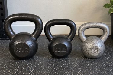 3 Cast Iron Kettlebells – 15, 20 & 25 lb – 60 lbs Total