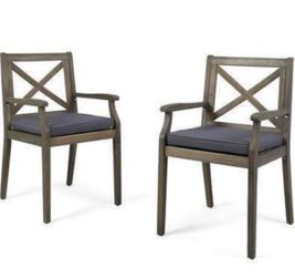 Assembled New Set of 2 Outdoor Acacia Wood Dining Chair Set of 2 Grey/Grey Cushion