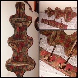 X2 VINTAGE VICTORIAN FLORAL FLOWER ROSE WOOD CORNER SHELF LEDGE COAT RACK HAT CLOTHES HOOK WALL DECOR