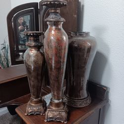 Candle Holders And Matching Glass Vase 