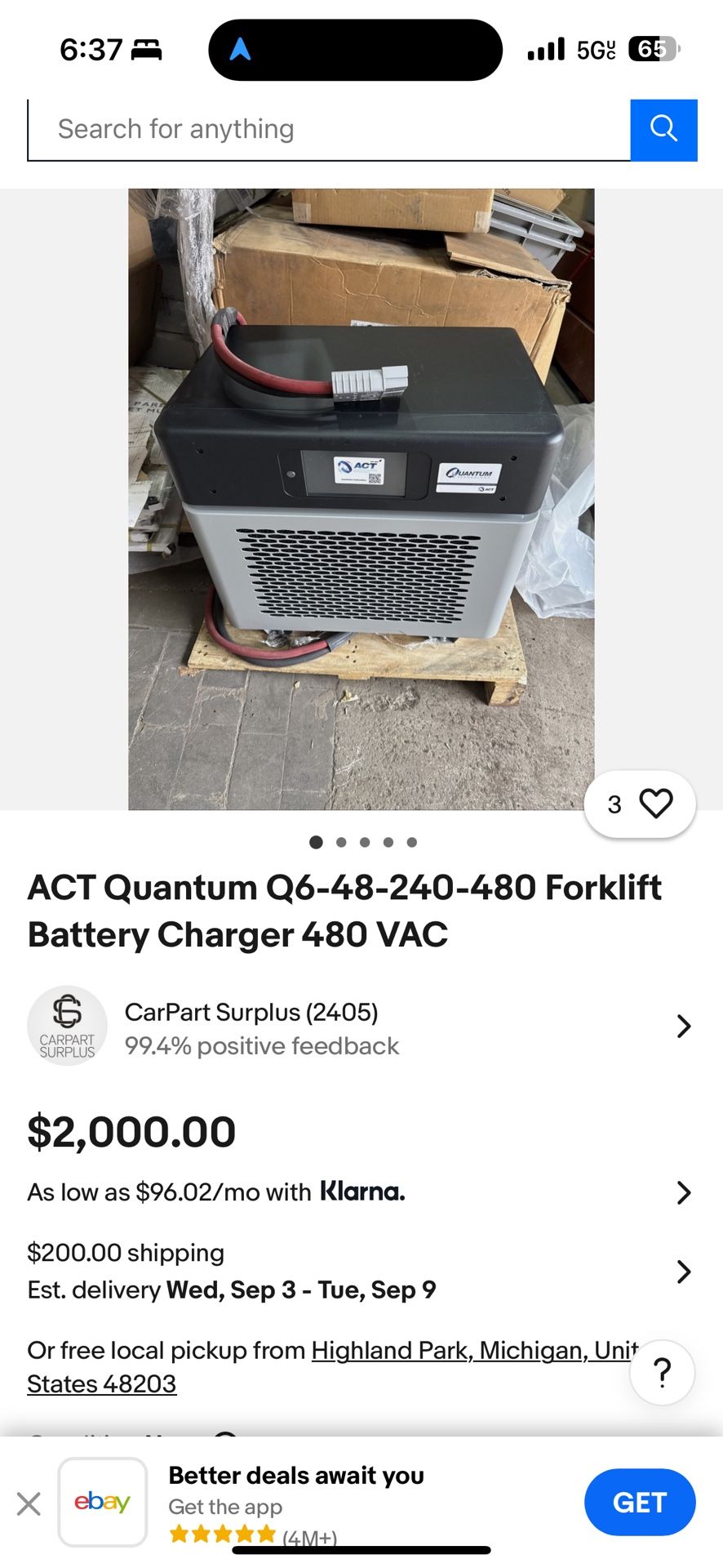 Forklift Charger Quantum 480 Vac