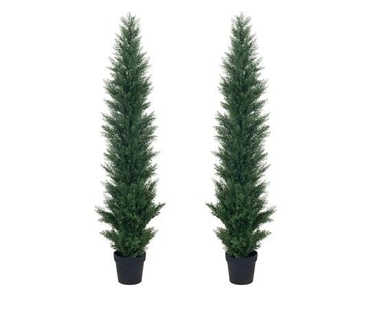 2 Packs 5ft Artificial Cedar Topiary Trees - Fake Boxwood Topiary Cypress Trees Potted Plants.