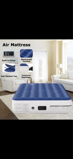 Twin Air Mattress with Built-in Pump Blue White