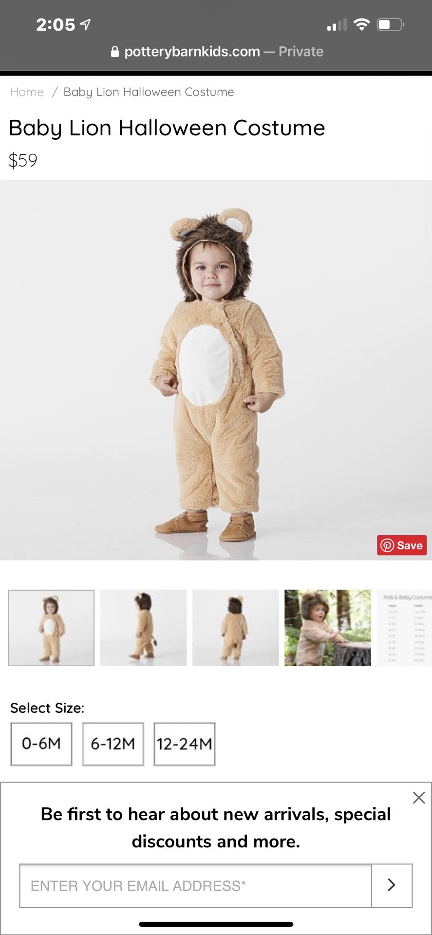 POTTERY BARN BABY LION COSTUME NEW EITH TAGS