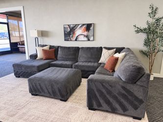 Dark gray sectional sofa couch sala ottoman
